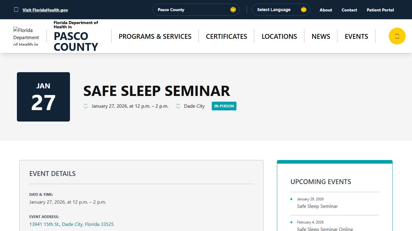 Safe Sleep Seminar - January 27, 2026